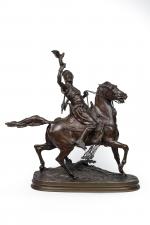 Pierre-Jules Mène (Français, 1810-1879) 
Le fauconnier arabe 

Bronze à patine...