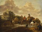 Pieter Wouwerman (Néerlandais, 1623-1682 )
Halte près d'une chaumière

Toile marouflée sur...