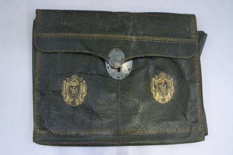 Portefeuille en cuir noir avec emblème Couronne Plaqué Argent 