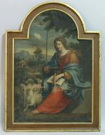 ÉCOLE ANCIENNE Sainte Agnès en lecture Huile sur toile.Haut. 134,...