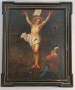 ÉCOLE FRANÇAISE VERS 1720 Christ en croix avec la Madeleine...