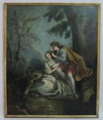 D'APRÈS FRANÇOIS BOUCHER (1703-1770) 
ÉCOLE FRANÇAISE DU XVIIIe
Couple galant

Toile. 

Haut.154,...