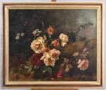 VICTOR LECLAIRE (1830-1885) Jetée de rosesToile signée en bas à...