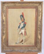 Louis-Charles TACONET (XIXe)Portrait dun grognard à la Légion dhonneurPanneau.Haut. 37,...