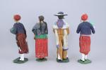 EXPÉDITION DU MEXIQUE Quatre figurines en plâtre polychrome représentant deux...