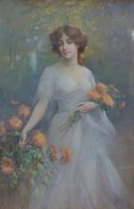 DELPHIN ENJOLRAS (Coucouron, Ardèche 1857 -1945)Jeune femme cueillant en bouquet...