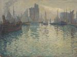 ERNEST JEAN CHEVALIER (1862-1917)Le port de La RochellePanneau, signé. Haut....