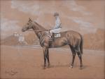 GEORGES BUSSON (1859-1933) Pur sang et son jockey, au champ...