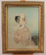 ÉCOLE VERS 1900 Portrait de femme au chapeauPastel marouflé sur...