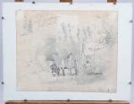 Charles PENSÉE (1799-1871)Scène paysanne. Croquis au fusain sur papier insolé....