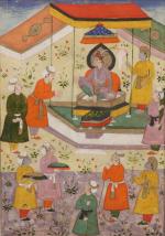 Inde Moghole, style provincial, ca. 1620-1630.
Un roi reçoit un dignitaire...