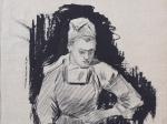 Félix Barrias (1822-1907) 
Femme au bonnet

Encre et fusain. 
Signé en...