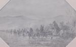 Victor Eeckhout (1821-1879)Cavaliers traversant un cour d'eauCrayon sur papier.Cachet "VICTOR...
