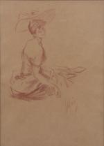 Jules Cheret (1836-1932)
Étude, femme au chapeau

Sanguine sur papier chamois
Signée en...