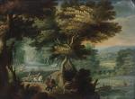 Attribué à Pieter Gysels (1621-1690)
Paysage avec une chasse à courre

Panneau...