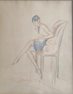 Charles Gesmar (Nancy, 1900-1928, Paris)MistinguettSept dessins représentants Mistinguett en tournée.Aquarelle,...