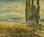 DAVID Hermine (1886-1970). Paysage de Beauce.Aquarelle, signée en bas à...