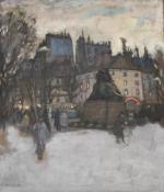 GIHON Clarence Montfort (1871-1929)."La place Denfert-Rochereau par un soir d'hiver",Huile...