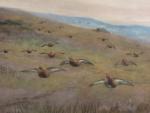 John Cyril HARRISON (1898-1985).Vol de grouses dans la lande écossaise.Gouache...