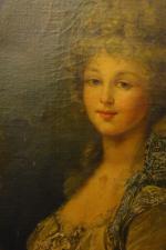 Portrait de jeune femme dans un ovale peint.Toile. 61 x...
