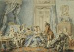 Abraham Samuel FISCHER (1744-1809).Deux dessins : Galante assemblée conversant et...