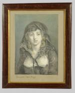 Jean-Baptiste GREUZE (1725-1805), d'après."Simplicité".Crayon et rehauts, porte une signature en...