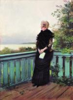 Ernest-Ange DUEZ (1843-1896).Lecture sur la terrasse.Pastel, signé en bas à...