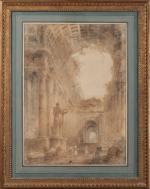 Hubert ROBERT (Paris, 1733 - 1808), entourage de.Ruines animées.Dessin à...