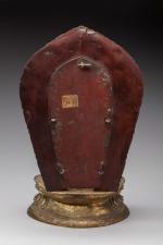CHINE - XVIIIe siècle.
STATUETTE de bouddha en bronze doré, le...