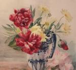 M. LANGLOIS (XIX-XXe)Bouquet de pivoines et marguerittes dans une aiguière...