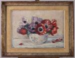 Adrien SEGERS (1876-1950)Bouquet d'anémones.Toile marouflée sur carton signée en bas...