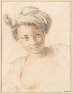 Jean-Marc NATTIER (1685-1766)Étude de tête de jeune femme.Crayon noir et...