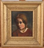 François BONVIN (Paris, 1817 - Saint-Germain-en-Laye, 1887)Portrait d'une jeune fille.Huile...
