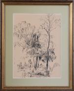 Charles PORTEL (1893-1954)Enfants jouant à l'ombre d'arbres.  Encre.Haut. 23,...