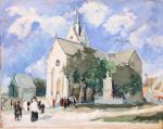 Charles PORTEL (1893-1954)Vendômois, église de campagne. Gouache signée en bas...