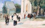 Charles PORTEL (1893-1954)Vendômois, église de campagne. Gouache signée en bas...