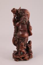 CHINE - XXeBOUDDHA RIEUR en bois sculpté figurant le Budai...