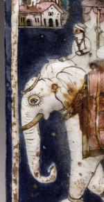 Plaque ornementale en céramique représentant un éléphant blanc, Iran Qâjâr,...