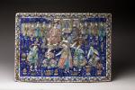 Plaque ornementale en céramique représentant un divertissement royal. Iran Qâjâr,...