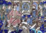 Plaque ornementale en céramique représentant un divertissement royal. Iran Qâjâr,...