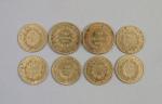 FRANCE. 8 monnaies or :2 x 20 F Napoléon III...