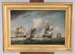 Charles BROOKING (1723-1759)Les navires britanniquesToile peut-être sur fond lithographié Signée...