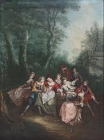 École FRANÇAISE dans le goût de Nicolas LANCRET (1690-1743)
Fête galante.

Huile...