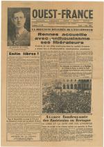 [BRETAGNE] DOCUMENT HISTORIQUE 1939-1945					n°1 du 7 août 1944 du journal...