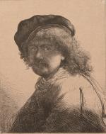 D'APRÈS REMBRANDT VAN RIJN (1606-1669)AutoportraitFacsimilé.Haut. 12, Larg. 10 cm. (Petite...