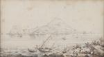 ANTONIO SENAPE (1788-1850) Paysage lacustreDessin au crayon et encre.Haut. 16,4,...