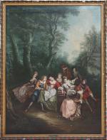 ÉCOLE FRANÇAISE DANS LE GOÛT DE NICOLAS LANCRET (1690-1743)Fête galanteHuile...