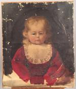 ÉCOLE DU XIXe 
Ébauche, portrait d'enfant au bavoir en dentelles

Huile...
