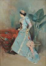 SUIVEUR D'ALFRED STEVENS (1817-1875)
Portrait d'élégante

Huile sur toile. Monogramme en bas...
