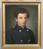 ÉCOLE DU XIXe Jeune homme en uniforme, 1870Pastel, Monogrammé ER,...
